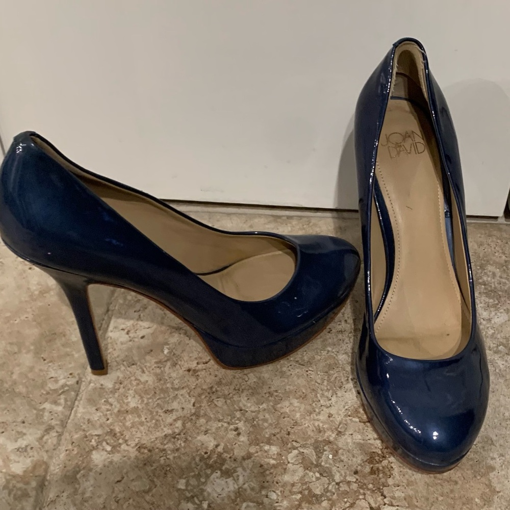 Joan & David Glossy  Blue Heels